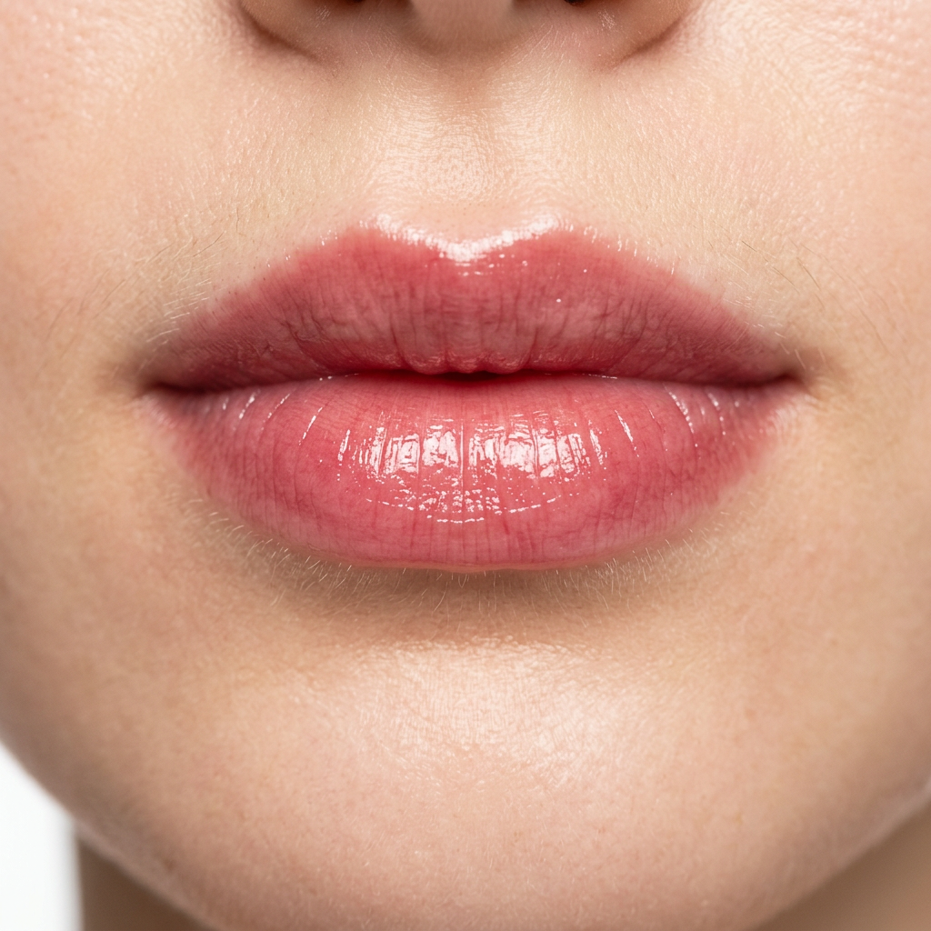 AI-generated illustration of sheer berry-pink tinted balm on lips, not a verified Heavenly Berry 318 shade swatch.